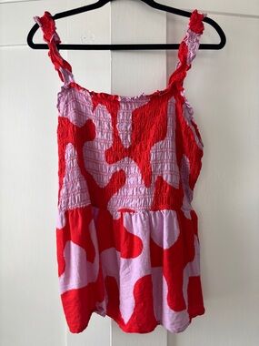 Ava & Viv Red and Light Purple Smocked Top with Ruffle Straps